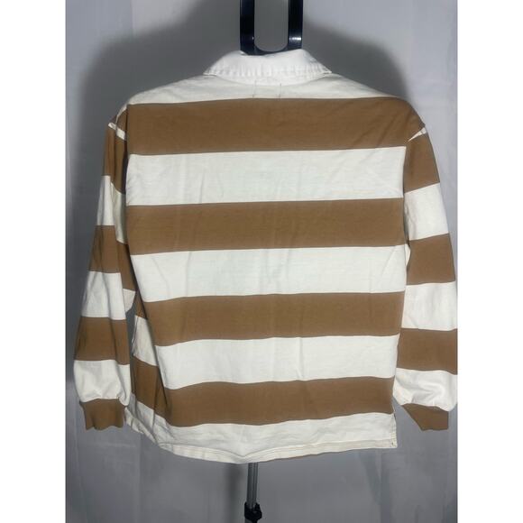 Lands End Brown and Cream Rugby Polo Pullover Size L - Picture 2 of 5